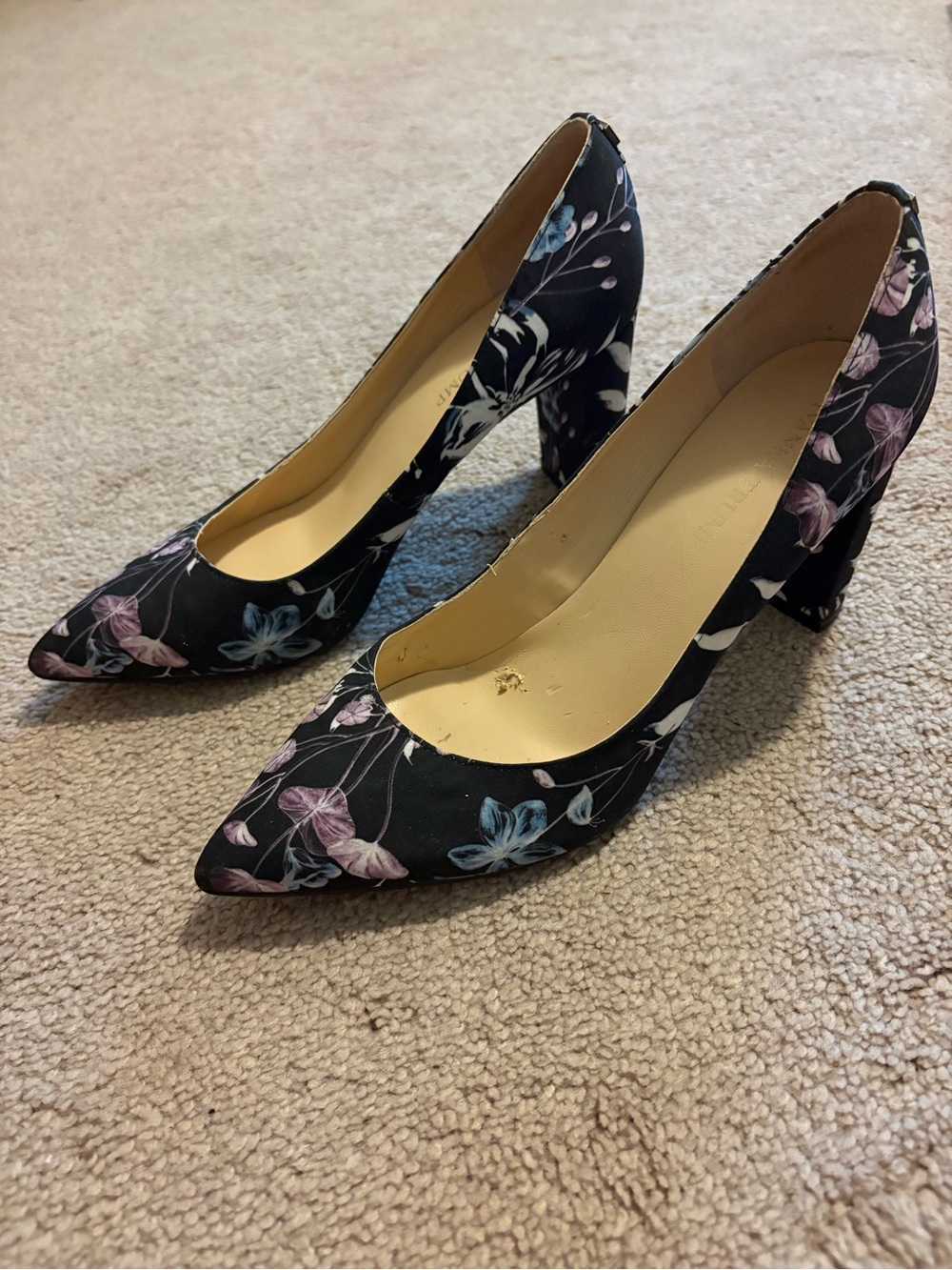 Ivanka Trump Black Floral Pointed-Toe Block Heel Pumps